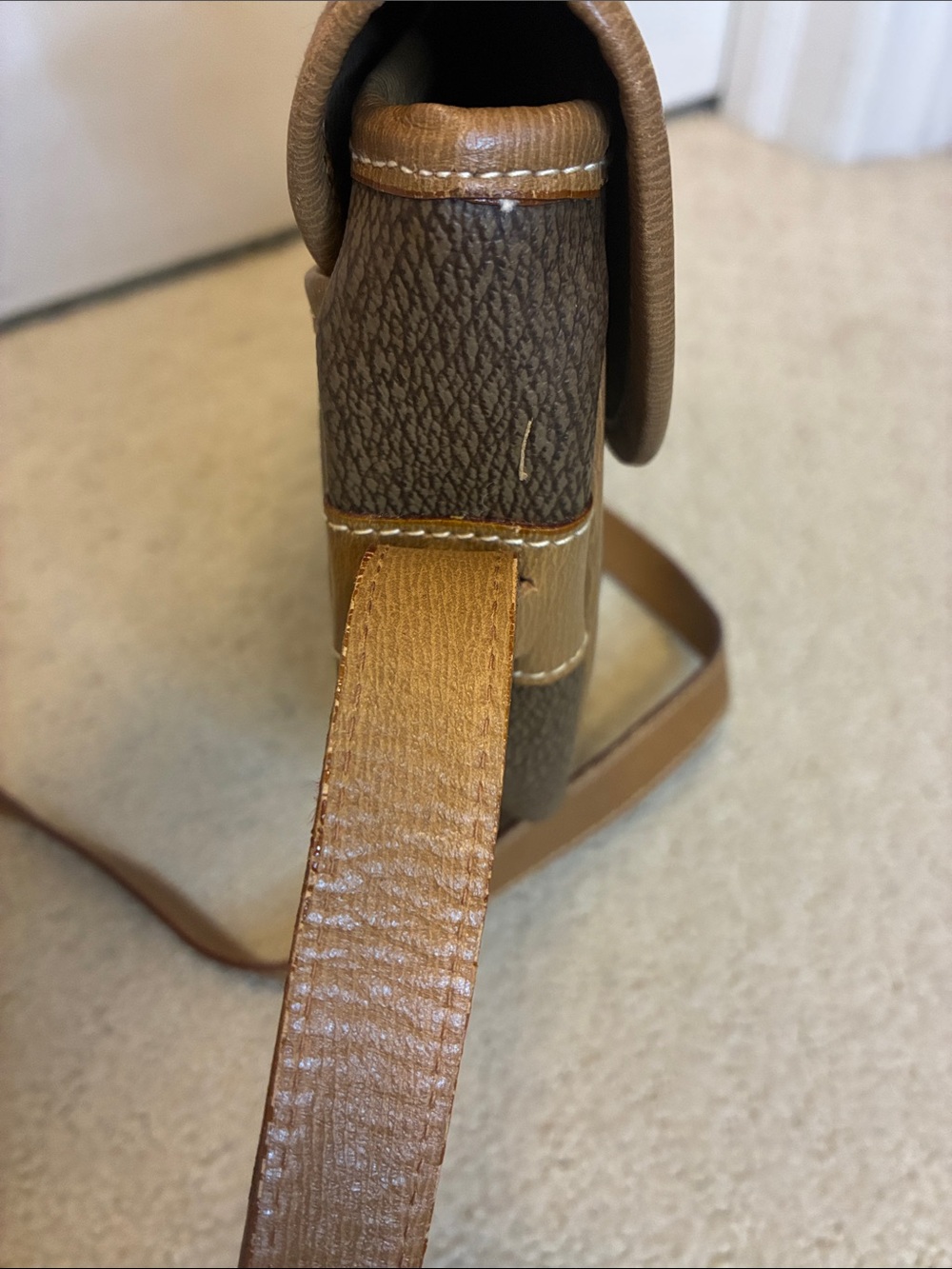 Vintage Lancel Paris Coated Canvas Crossbody Saddle Bag Brown Tan Trim👝 - Picture 9 of 11